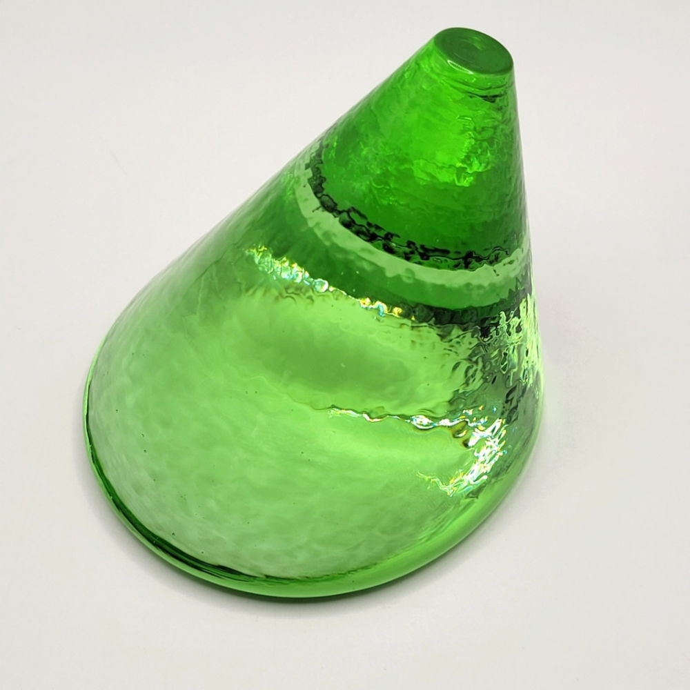 Fire & Light Green Cone Paper Weight | Recycled Glass | HTF | Collectible!